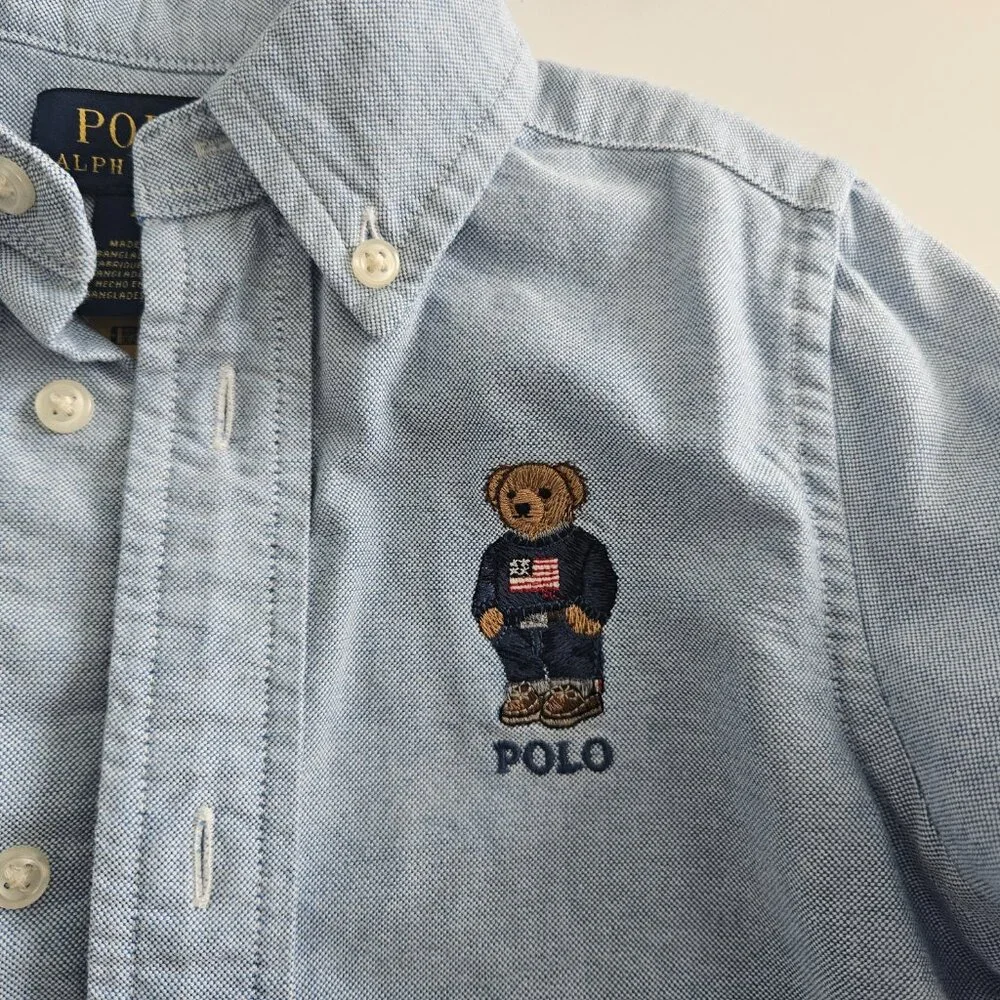 Ralph Lauren Polo Bear Oxford Shirt – Blue, Size 2T - Picture 8 of 12